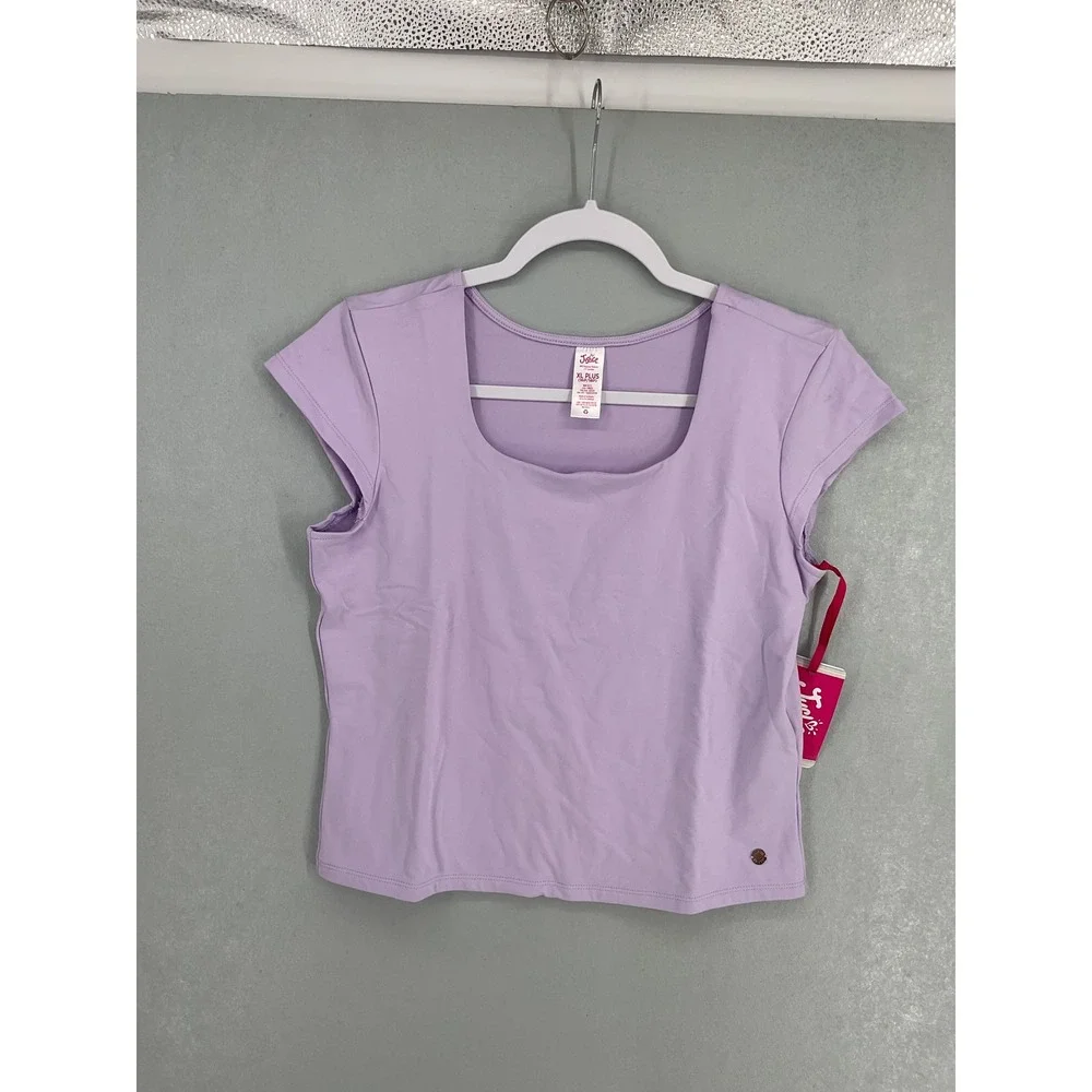 Justice Girls Cap Sleeve Seamless Top Square Neck Lavender Purple XL Plus 16P